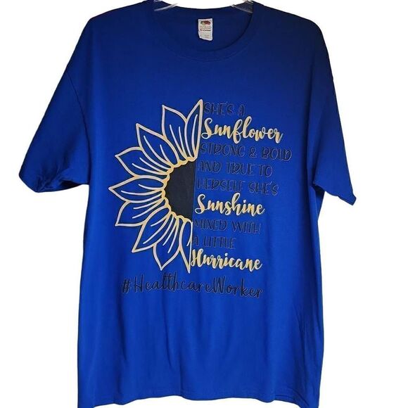 Fruit Of The Loom Blue Graphic Print Short Sleeve Cotton Tee Large NWT (Qty 2) - Picture 2 of 9